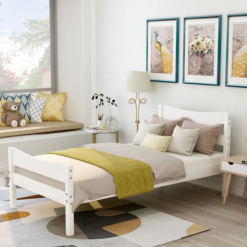 Red Barrel Studio® Bed Frame Twin Size with Wooden Headboard Platform